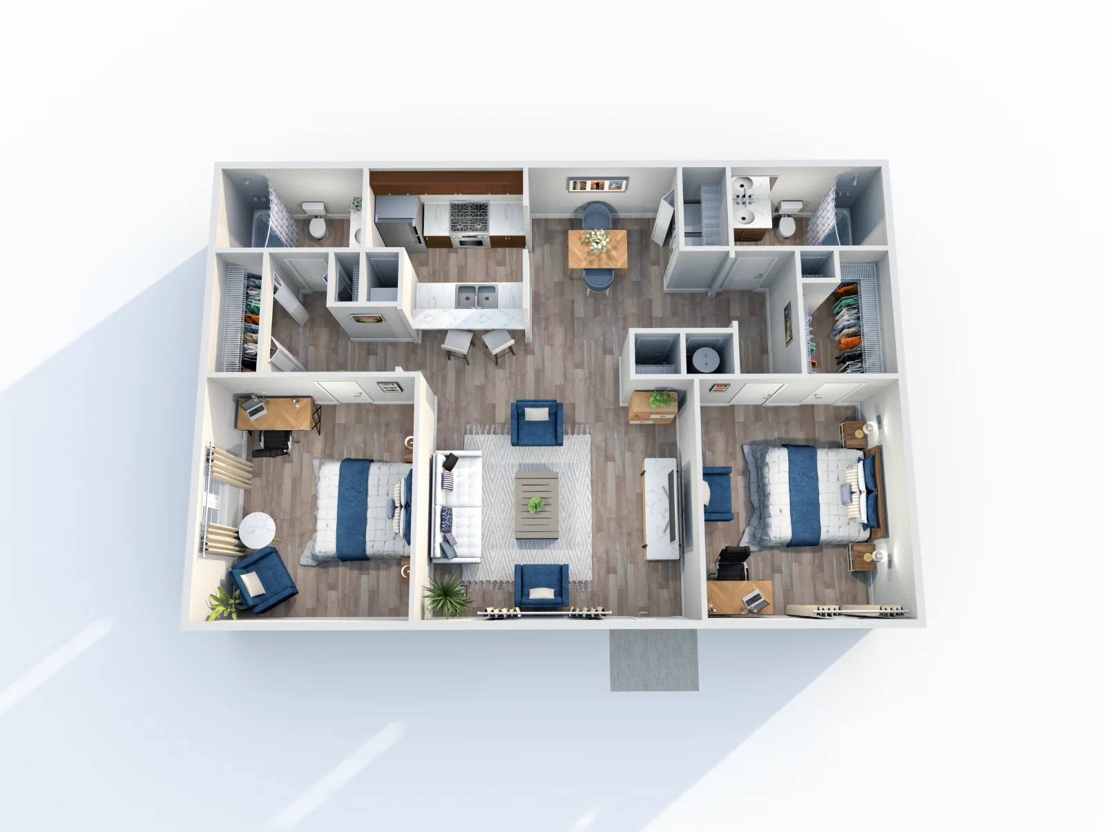 Beverly at Lakeside — floor plan, Plan B2 · 2 bed · 2 baths · 988 sq ft