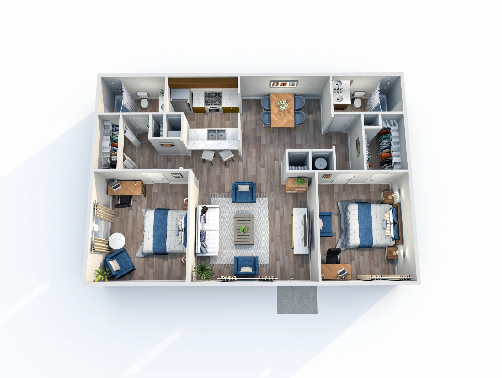 Beverly at Lakeside — floor plan, Plan B3 · 2 bed · 2 baths · 988 sq ft