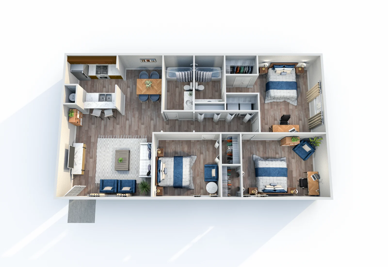 Beverly at Lakeside — floor plan, Plan C1 · 3 bed · 2 baths · 1,127 sq ft